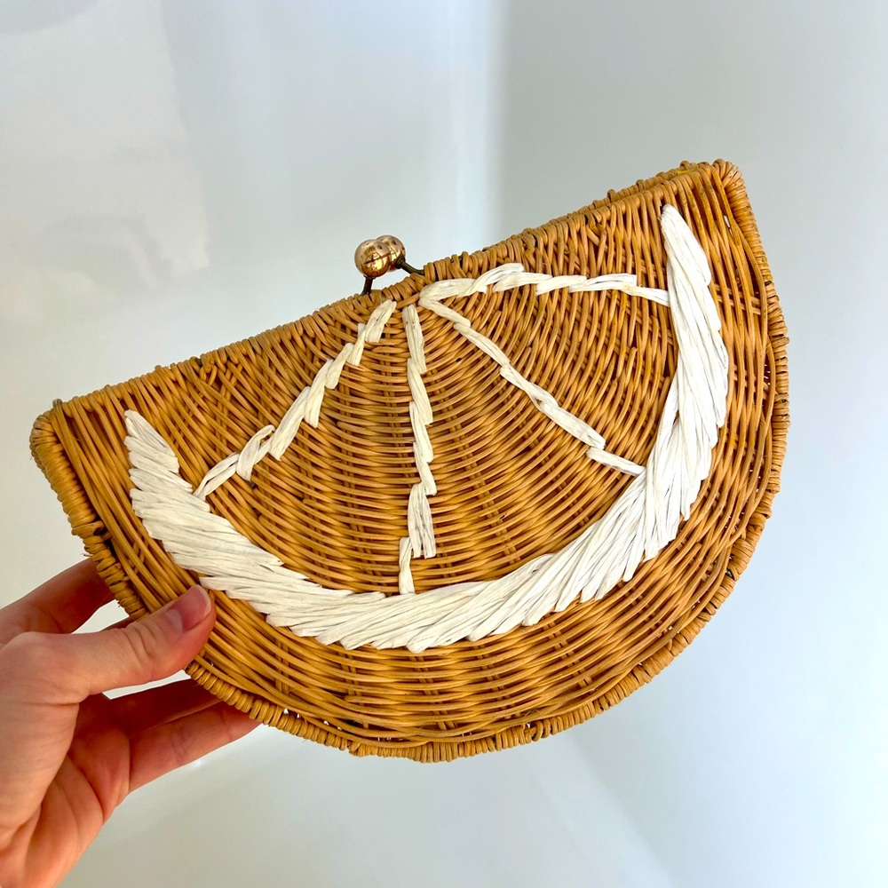 Tabitha Brown Handwoven Tan and White Clutch